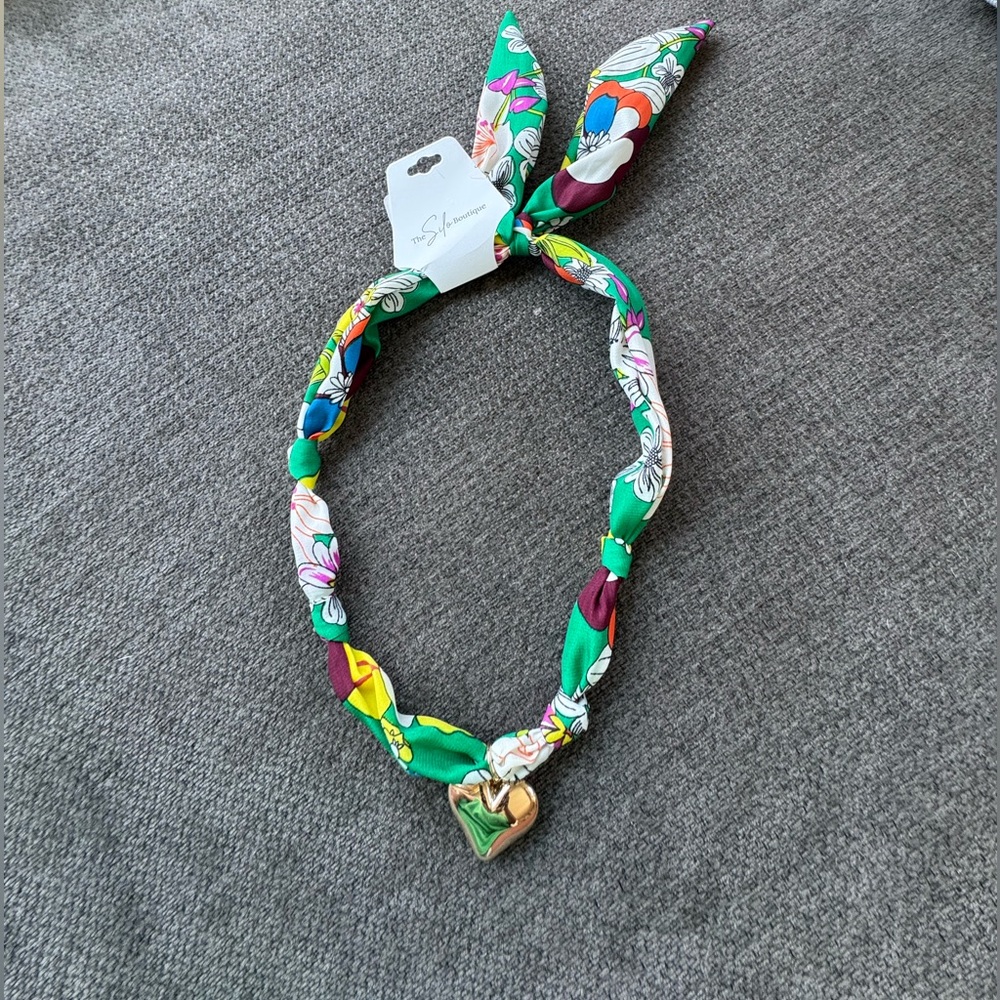 Colorful Floral adjustable Scarf Necklace with golden heart- cute clever & comfy